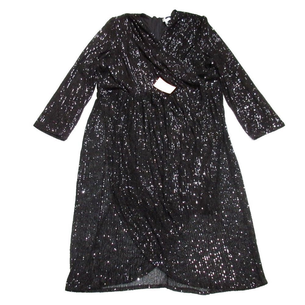 NWT Ivy City Co. Starstruck in Black Sequin Surplice V-neck Midi Dress 5X